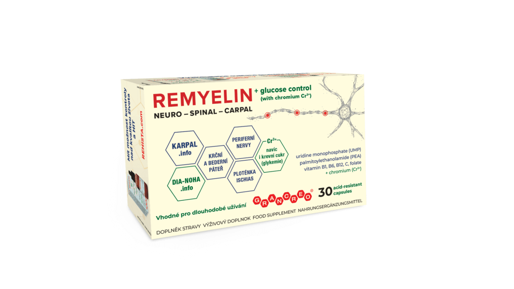 REMYELIN je navrhnutý pre ľudí, ktorí chcú podporiť zdravie a citlivosť nervov, zvlášť pri diabetickej polyneuropatii. Je klinicky odskúšaný* aj u ľudí s polyneuropatiou (nie len u diabetikov).